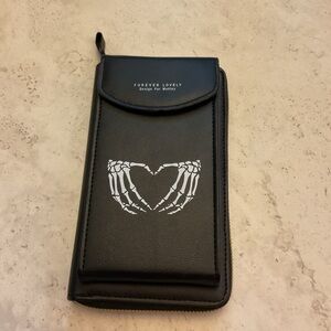 Forever Lovely, Design by Madley, Black Goth Skeleton Wallet/crossbody/cell ph